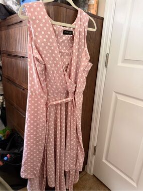 Pin up style  Pink Polka Dot Midi Wrap Dress